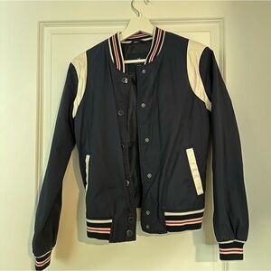 American Eagle Outfitters Navy and White Bomber Jacket